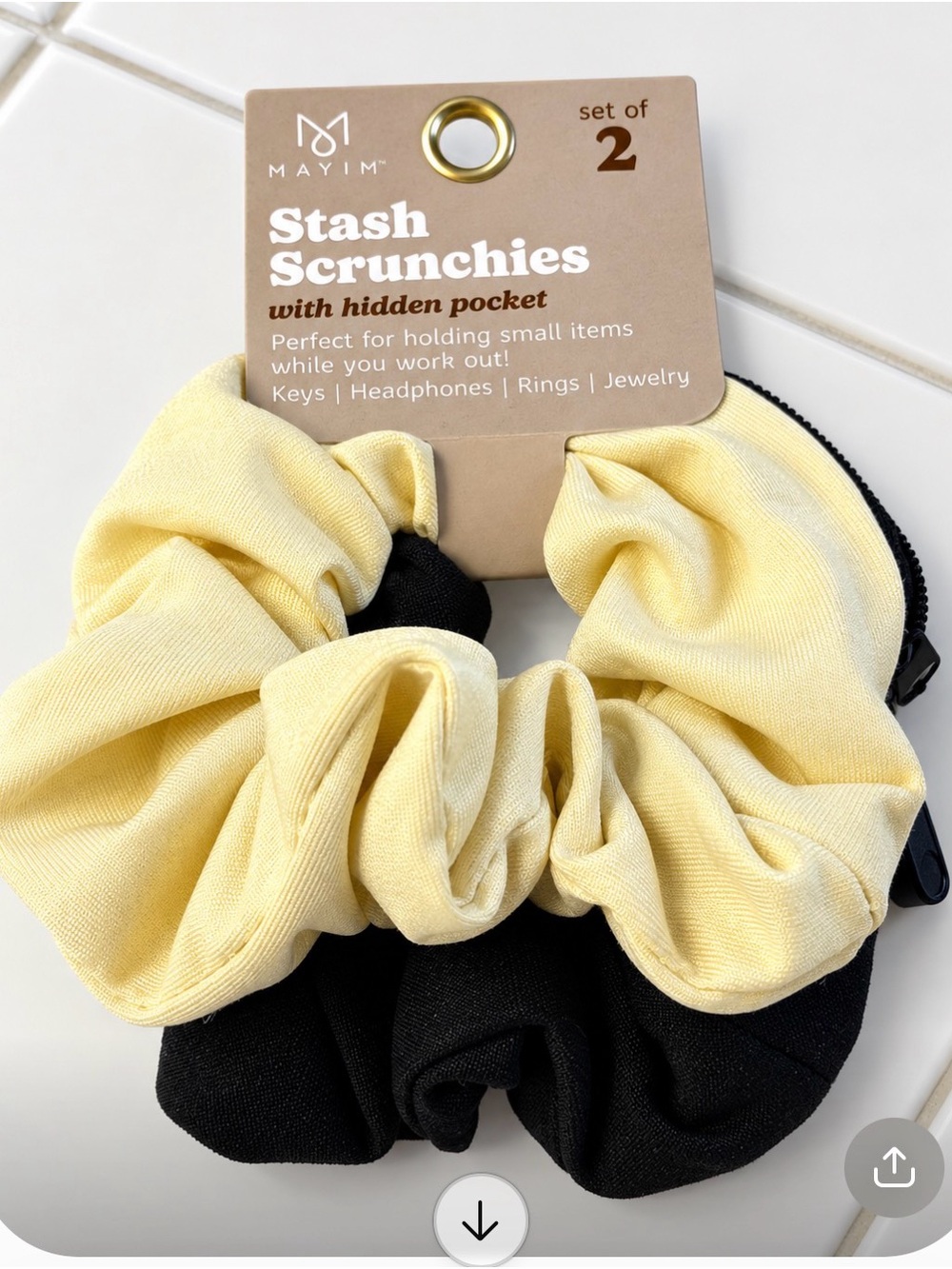 Stash Scrunchies Set with Hidden Pocket - Yellow and Black